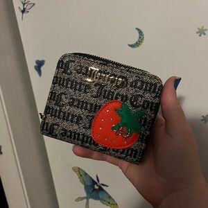 Juicy Couture Black and Gray Wallet with Strawberry Accent